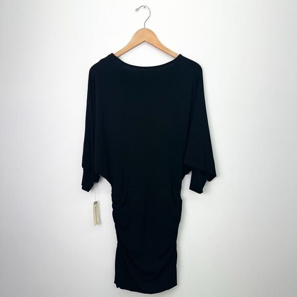 Graham & Spencer Anthropologie Black Stretch Jersey Knit Ruched Skirt Dolman Sle - Picture 3 of 13
